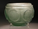 Sassanian bluish-green cut glass small bowl or pyxis.