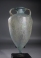 Roman light blue amphora with two handles and pointed base.