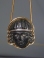 Early Roman bronze applique head of a woman with silver eyes and diadem, set in modern 18k gold setting.