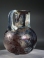 Roman purple glass aryballos with marbled blue glass handles