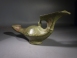 Byzantine bronze lamp with a cross and blossom handle.