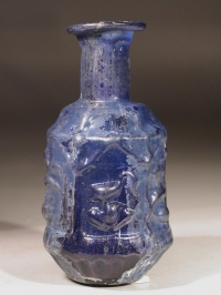Sidonian cobalt blue glass hexagonal ???Birds?? flask