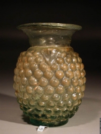 Roman moulded light green glass ???Grapes?? flask with short neck