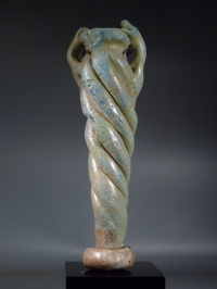 Late Roman metal core deep turquoise glass balsamarium.