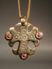 Early Christian bronze cross pendant in modern gold setting